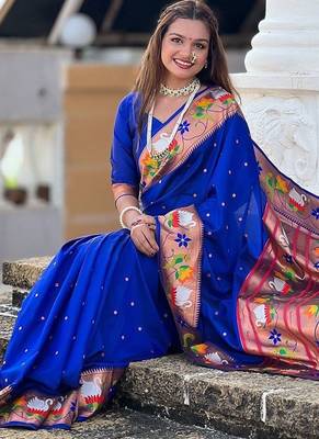 blue woven design zari paithani saree 4