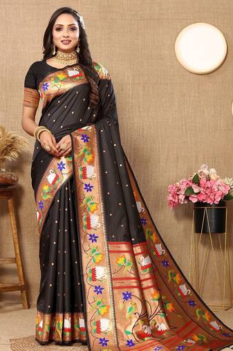 black woven design zari silk blend paithani saree