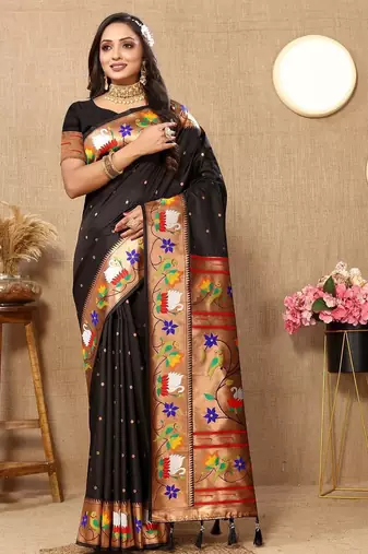 black woven design zari silk blend paithani saree
