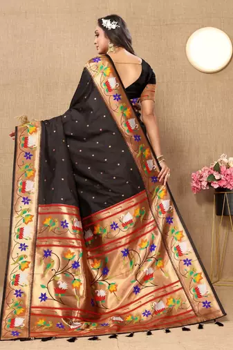 black woven design zari silk blend paithani saree