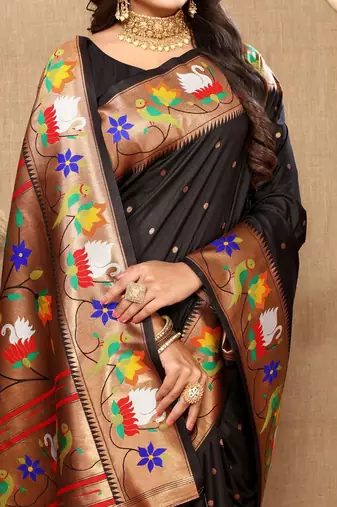 black woven design zari silk blend paithani saree
