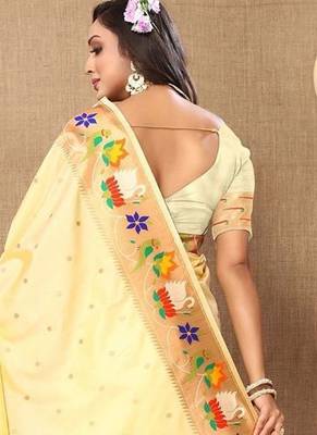 cream woven design zari silk blend paithani saree 3