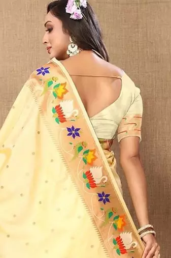 cream woven design zari silk blend paithani saree