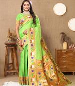 light_lime ethnic motifs woven design paithani saree
