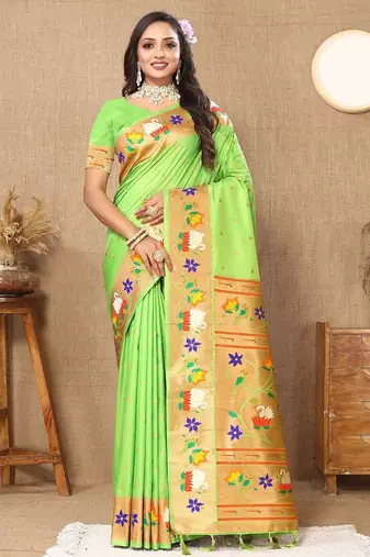 light_lime ethnic motifs woven design paithani saree