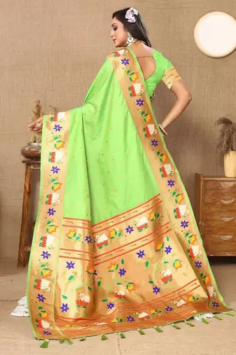 light_lime ethnic motifs woven design paithani saree