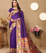 purple woven design zari silk blend paithani saree