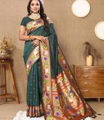 green woven design zari silk blend paithani saree