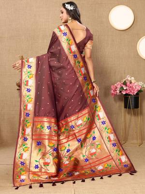 brown woven design zari paithani saree 2