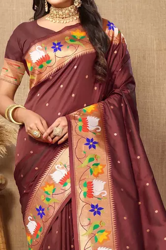 brown woven design zari paithani saree