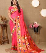 pink woven design zari silk blend paithani saree