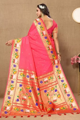 pink woven design zari silk blend paithani saree