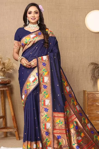 navy_blue woven design zari silk blend paithani saree