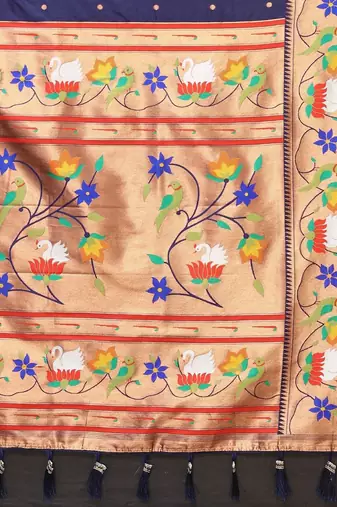 navy_blue woven design zari silk blend paithani saree