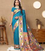 blue woven design zari paithani saree