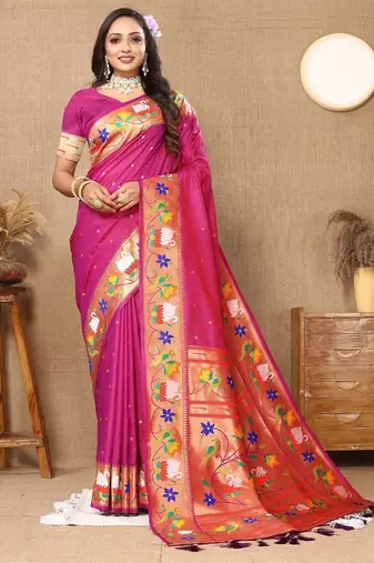 magenta woven design zari silk blend paithani saree