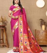 magenta woven design zari silk blend paithani saree