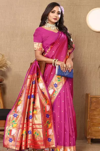 magenta woven design zari silk blend paithani saree