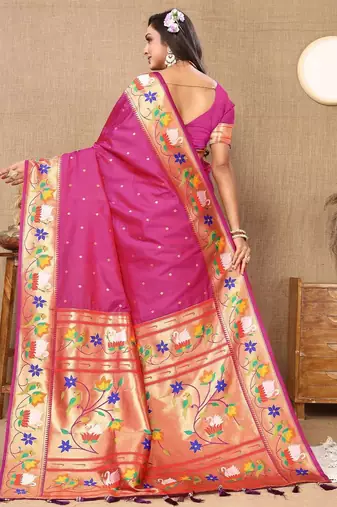 magenta woven design zari silk blend paithani saree