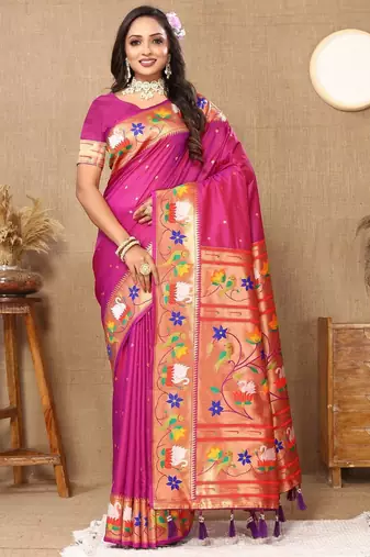 magenta woven design zari silk blend paithani saree