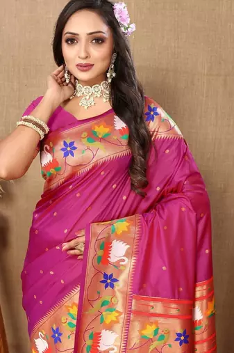 magenta woven design zari silk blend paithani saree