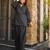 Women's black plain cotton kurta set with patiala pant and dupatta