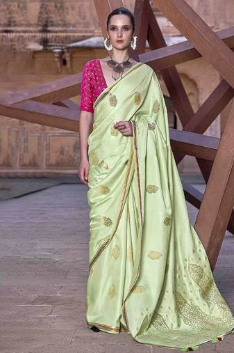 green woven design zari saree