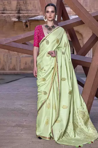 green woven design zari saree
