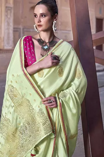 green woven design zari saree