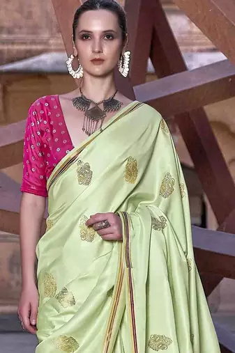 green woven design zari saree