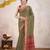 olive ajrak printed pure crepe dabu saree