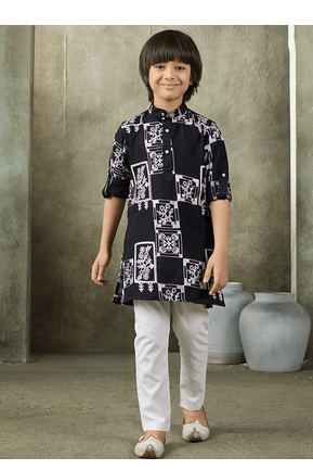 boys abstract printed cotton kurta pajama set 1