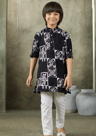 boys abstract printed cotton kurta pajama set