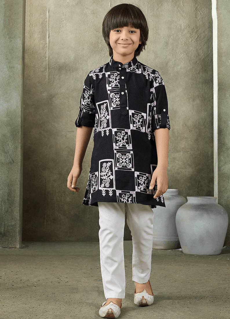 boys abstract printed cotton kurta pajama set