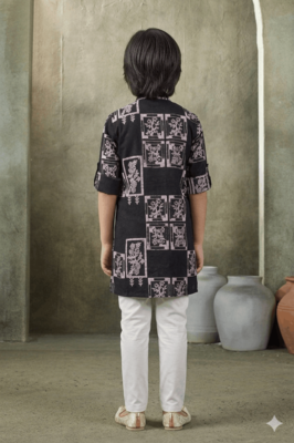 boys abstract printed cotton kurta pajama set 2