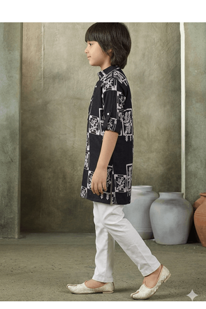 boys abstract printed cotton kurta pajama set 4