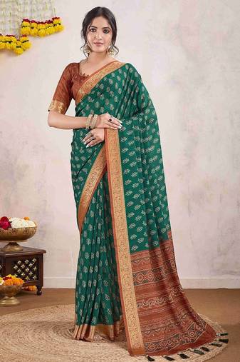 sea_green ajrak printed zari pure crepe dabu saree