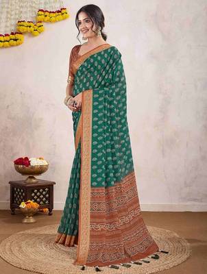 sea_green ajrak printed zari pure crepe dabu saree 3