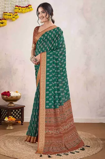 sea_green ajrak printed zari pure crepe dabu saree