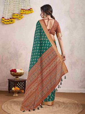 sea_green ajrak printed zari pure crepe dabu saree 4