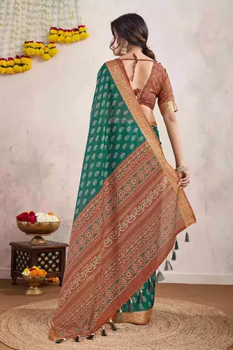 sea_green ajrak printed zari pure crepe dabu saree