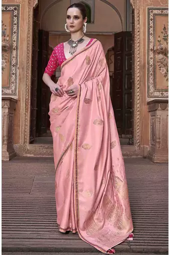 pink woven design paisley zari saree