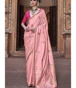 pink woven design paisley zari saree