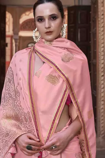 pink woven design paisley zari saree