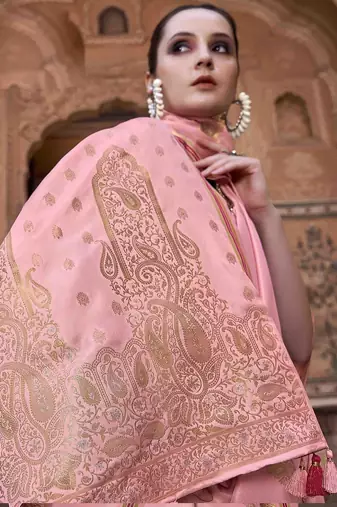 pink woven design paisley zari saree