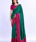 teal bandhani beads and stones silk blend bandhani saree