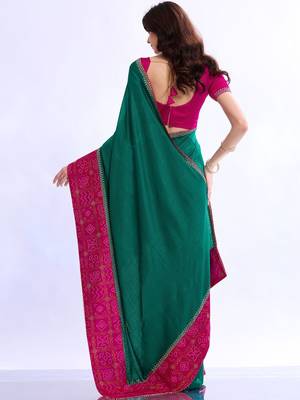 teal bandhani beads and stones silk blend bandhani saree 3