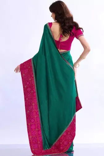 teal bandhani beads and stones silk blend bandhani saree