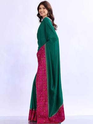 teal bandhani beads and stones silk blend bandhani saree 5