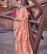 peach woven design zari saree